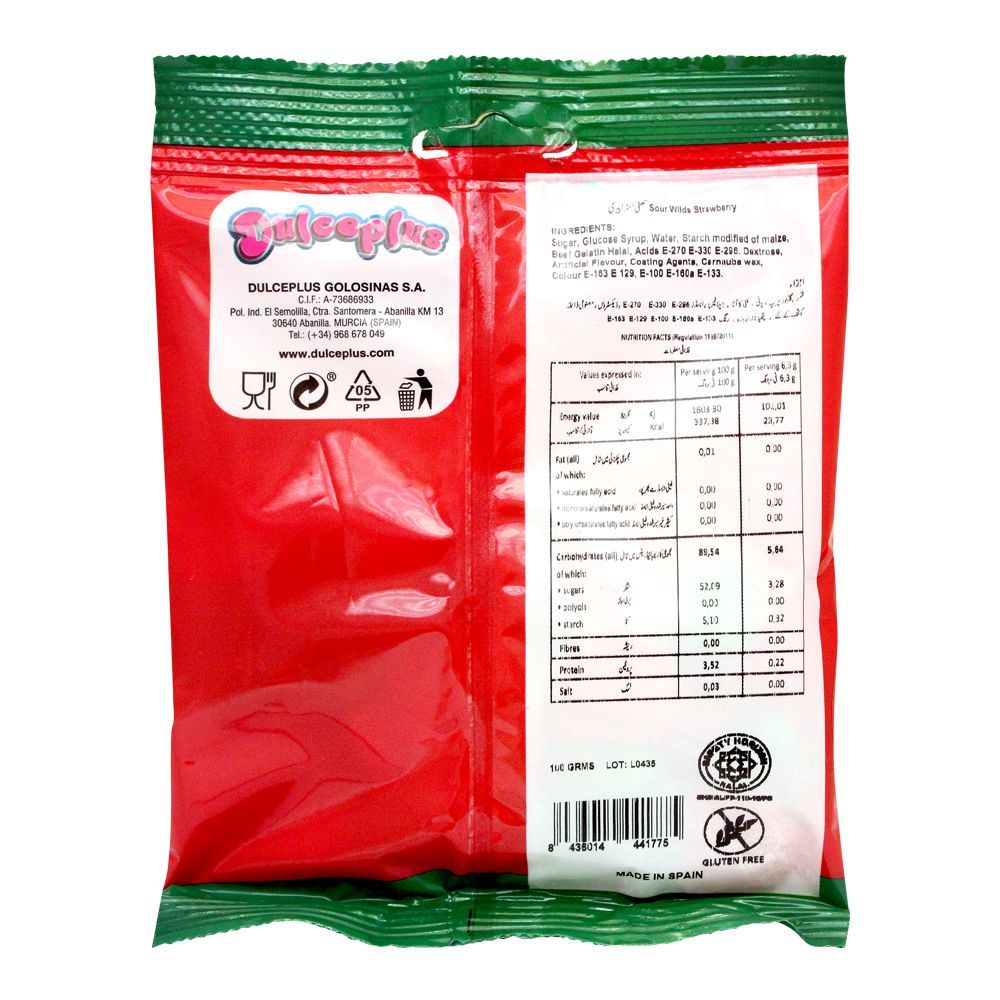 Dulceplus Sour Wilds Strawberry Jelly, Gluten Free, Pouch, 100g - Image 2