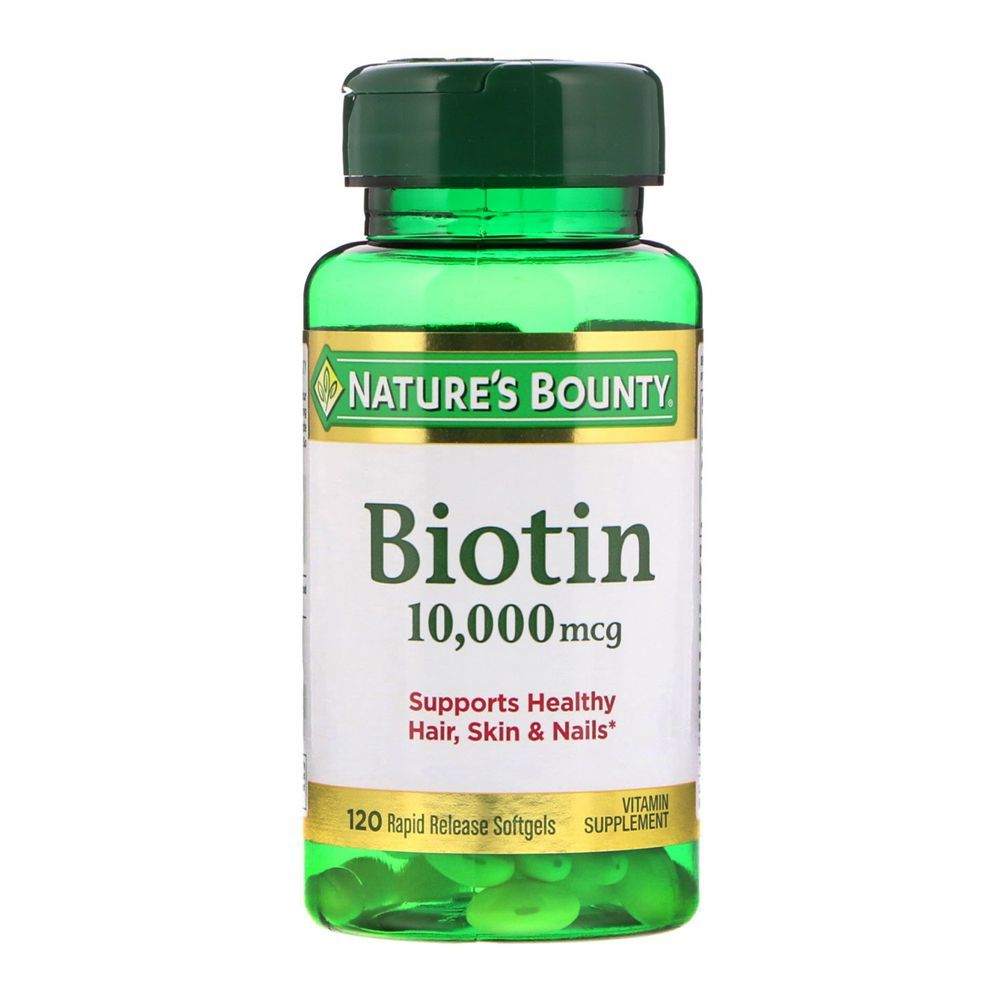 Nature's Bounty Biotin 10,000mcg, 120 Softgels, Vitamin Supplement - Main Image