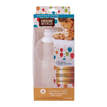 Baby World Contra Colic Baby Feeding Bottle With Handle, BW130550, 240ml - Image 2