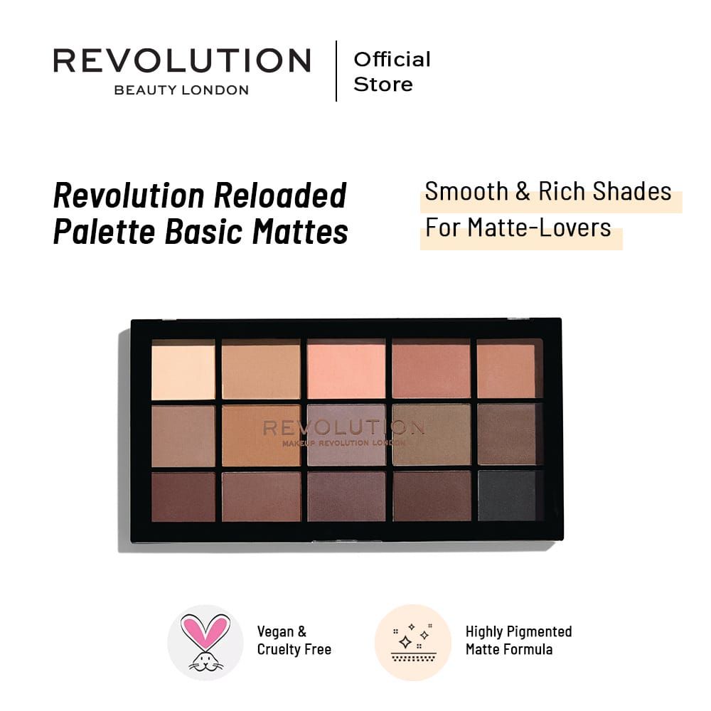 Makeup Revolution Reloaded Eyeshadow Palette, Basic Mattes, 15 Pieces - Main Image