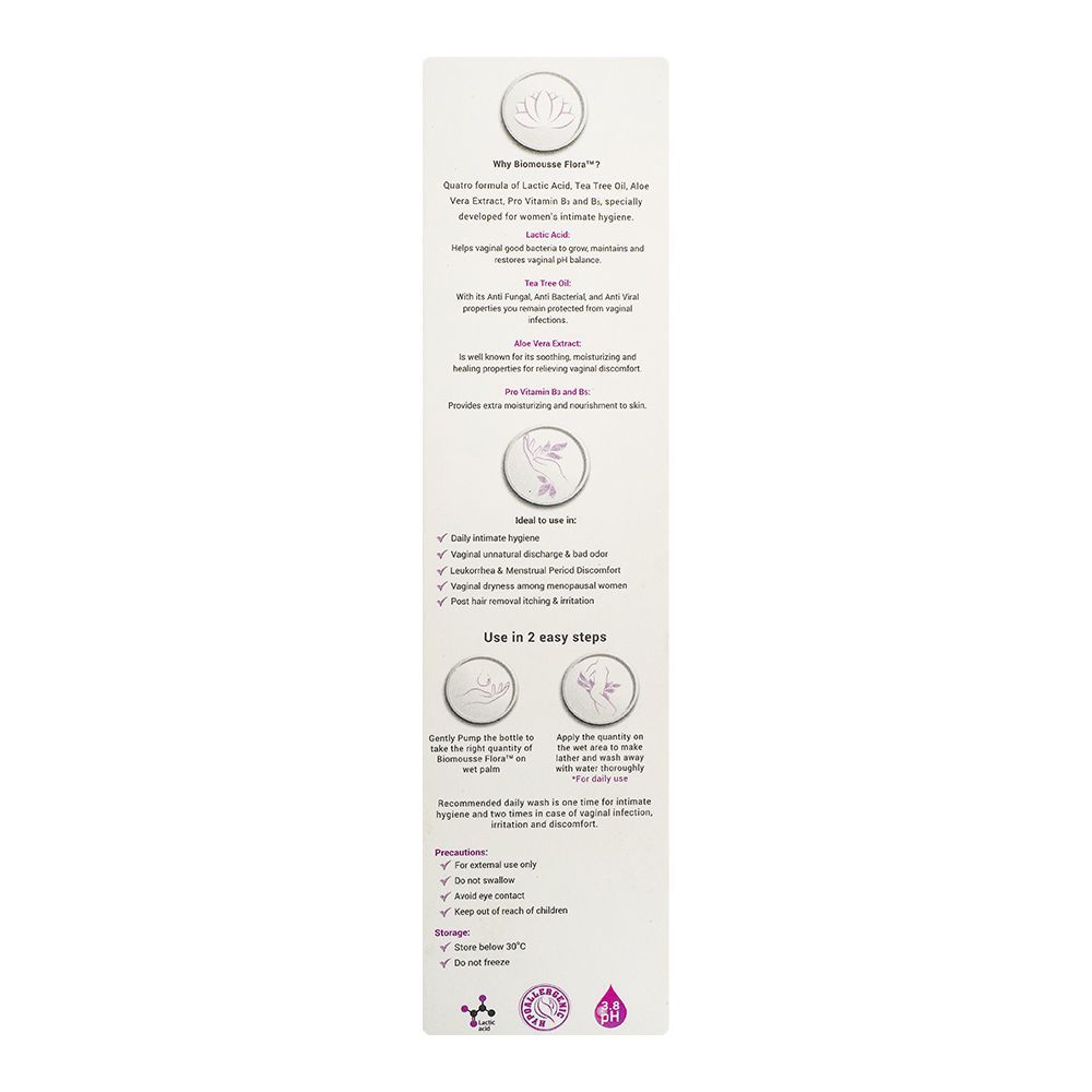 CCL Pharmaceuticals Biomousse Flora Cleanser For Intimate Hygiene, 120ml - Image 3
