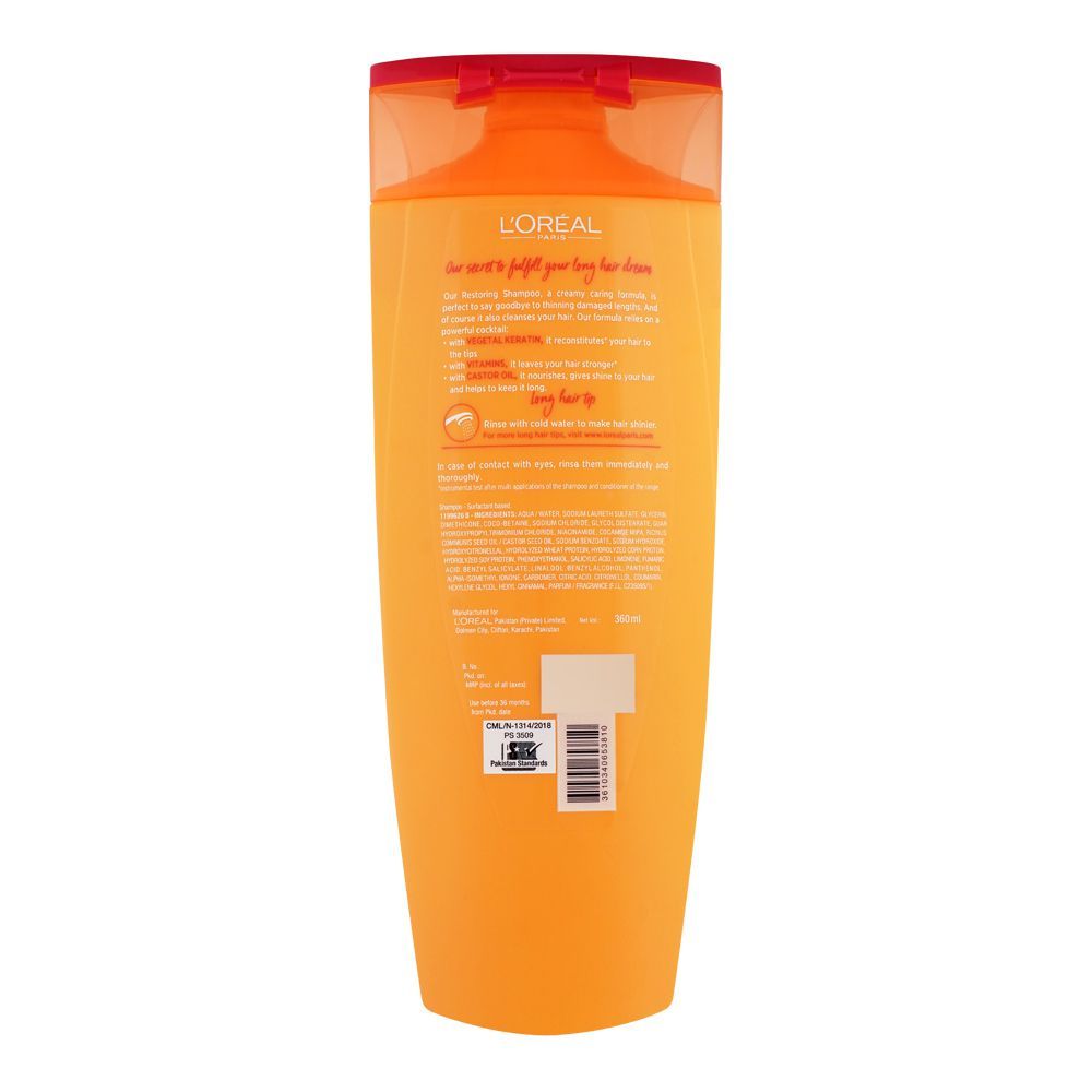 L'Oreal Dream Long Restoring Shampoo, 360ml - Repairs Weakened Hair With Castor Oil & Vitamins - Image 6