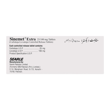 Searle Sinemet Extra Tablet, 25/100mg, 30-Pack - Image 2