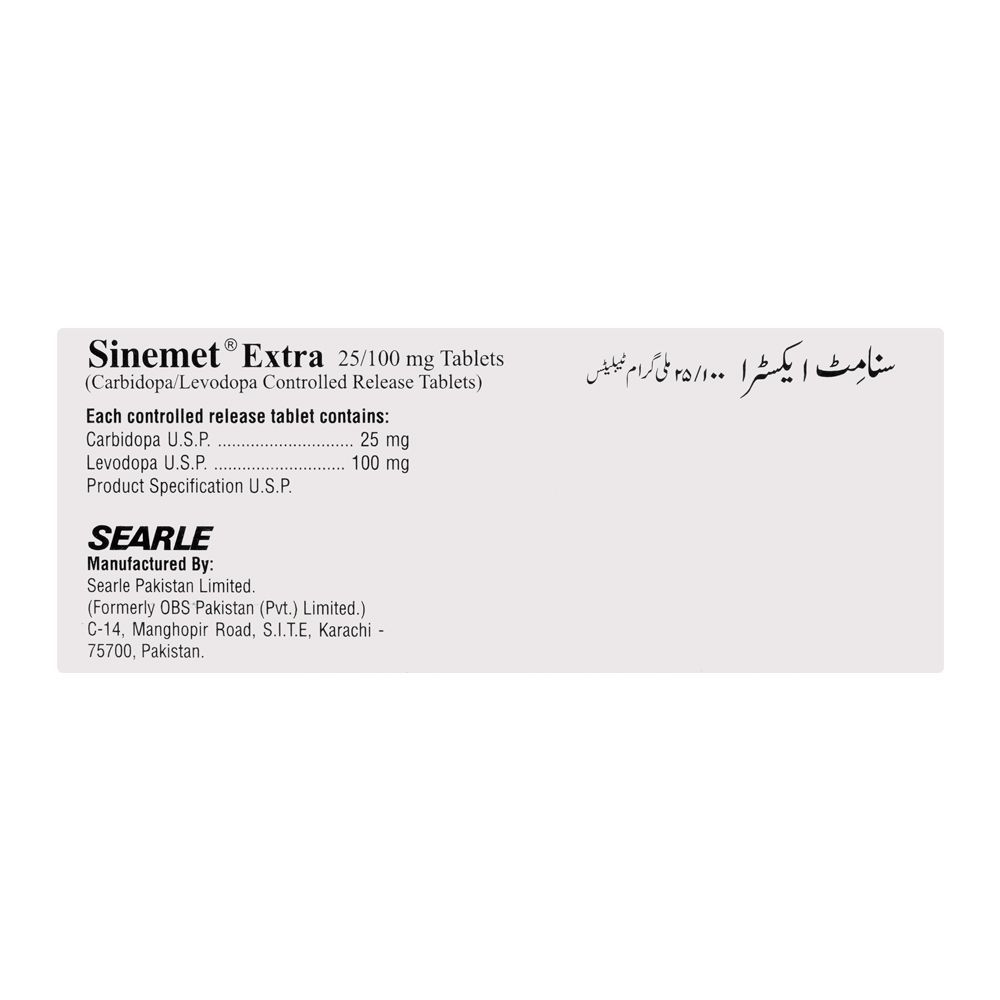 Searle Sinemet Extra Tablet, 25/100mg, 30-Pack - Image 2