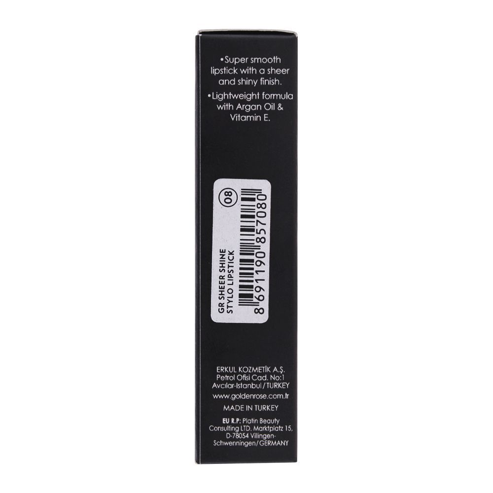Golden Rose Sheer Shine Stylo Lipstick, SPF 25, 08 - Image 6