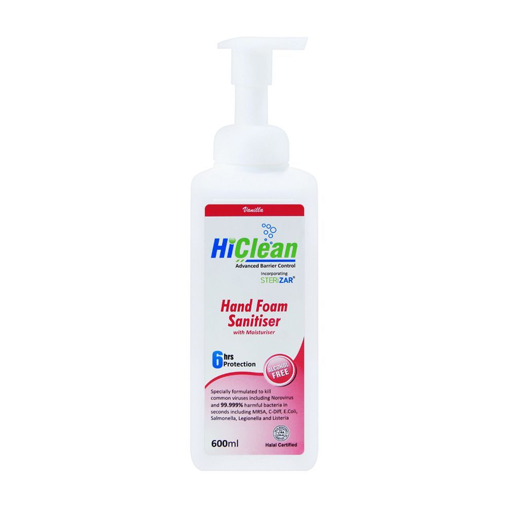 Hiclean Vanilla Hand Foam Sanitiser With Moisturiser, Alcohol Free, 600ml - Main Image