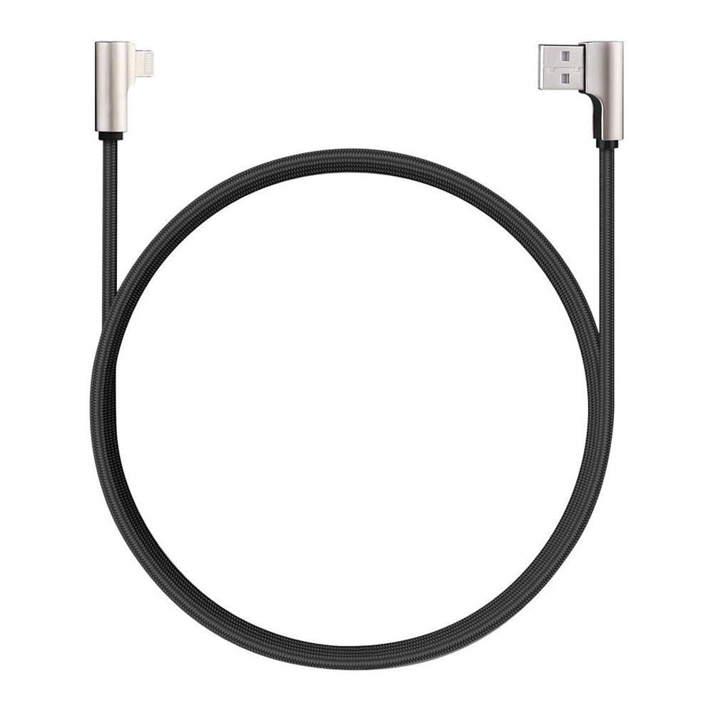 Aukey 90 Degree Braided Nylon iPhone Sync & Charge Cable, 3.95ft/1.2m, Black, CBBAL6 - Main Image