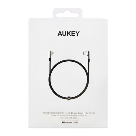 Aukey 90 Degree Braided Nylon iPhone Sync & Charge Cable, 3.95ft/1.2m, Black, CBBAL6 - Image 2