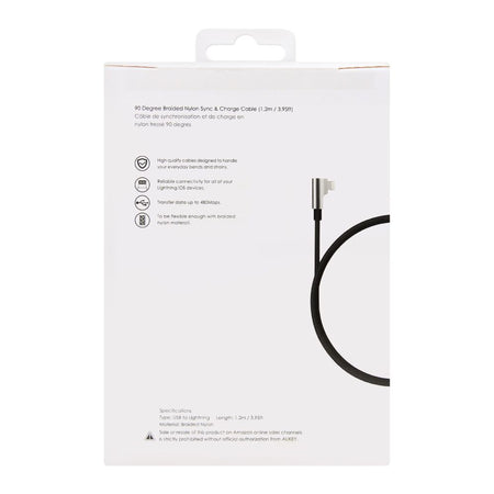 Aukey 90 Degree Braided Nylon iPhone Sync & Charge Cable, 3.95ft/1.2m, Black, CBBAL6 - Image 3