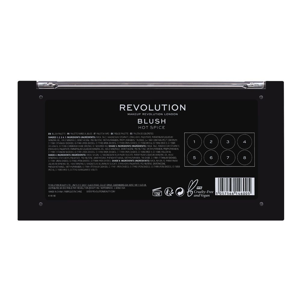 Makeup Revolution Blush Palette, Hot Spice, 8 Shades - Image 3