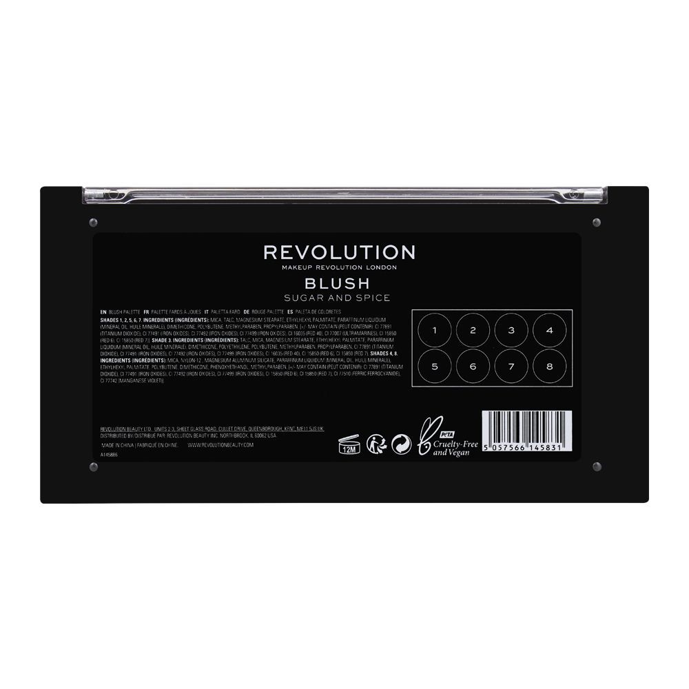 Makeup Revolution Blush Palette, Sugar And Spice, 8 Shades - Image 3