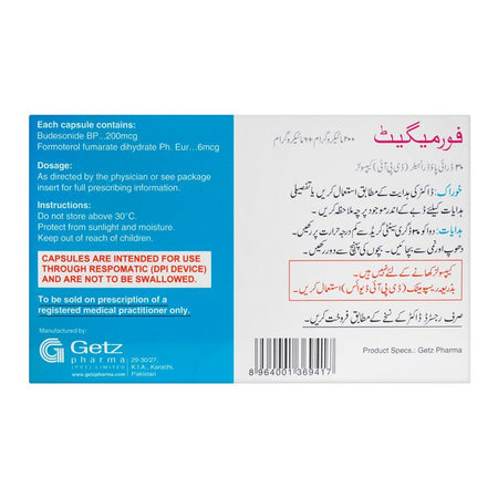 Getz Pharma Formiget Capsules, 200mcg+6mcg, 30 Dry Powder Inhaler DPI Capsules - Image 3
