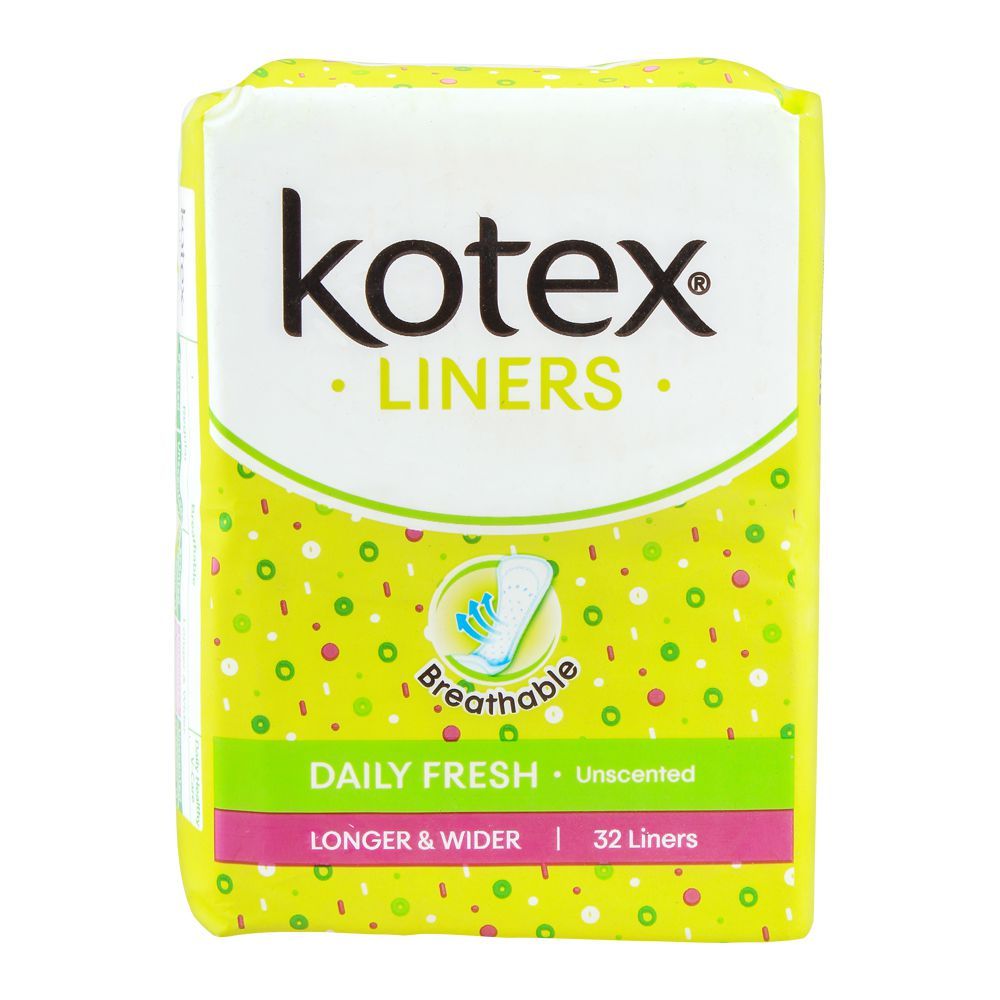 Kotex Daily Fresh Liners, Unscented, Longer & Wider, 32-Pack - Main Image