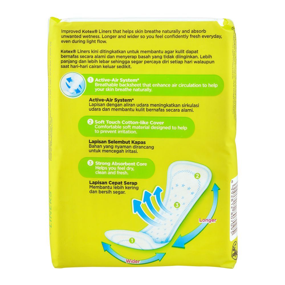 Kotex Daily Fresh Liners, Unscented, Longer & Wider, 32-Pack - Image 2
