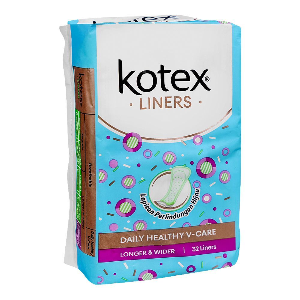 Kotex Daily Healthy V-Care, Longer & Wider Panty Liner, 32-Pack - Main Image
