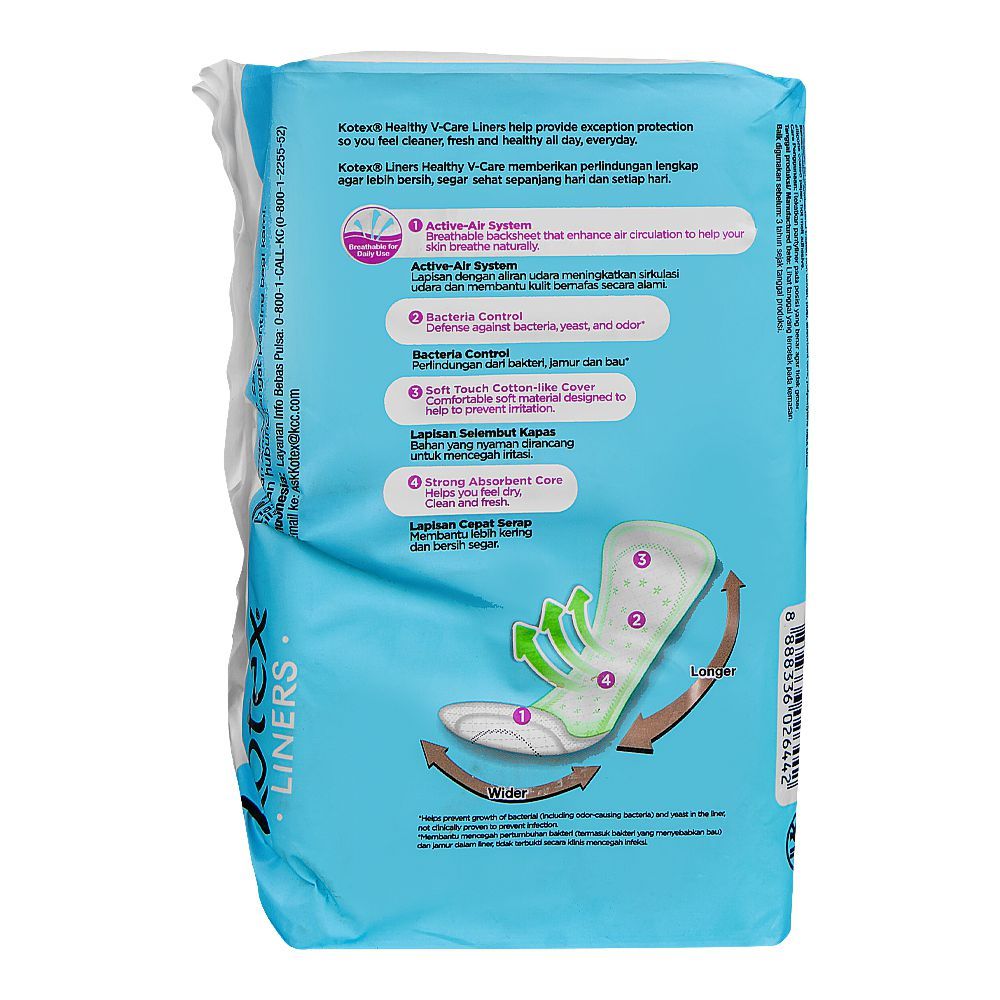 Kotex Daily Healthy V-Care, Longer & Wider Panty Liner, 32-Pack - Image 2