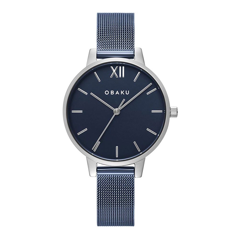 Obaku Women's Silver Round Dial With Navy Blue Dial & Bracelet Analog Watch, V209LXCLML - Main Image