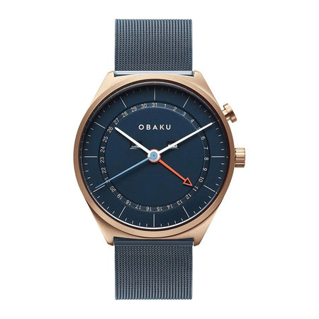 Obaku Men's Rust Gold Round Dial With Navy Blue Bakcground (Digits) & Bracelet Analog Watch, V242gVLML - Main Image