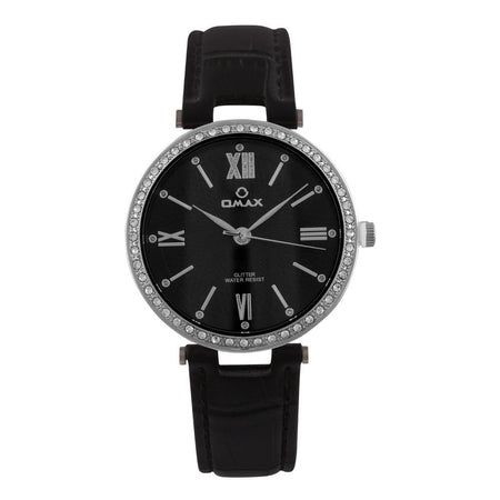 Omax Women's Glitter Round Dial With Black Background & Black Texture Strap Analog Watch, GT001P22I - Main Image