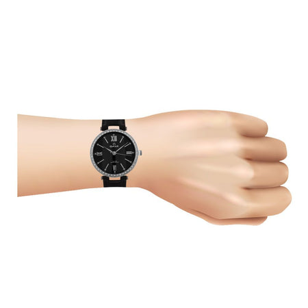 Omax Women's Glitter Round Dial With Black Background & Black Texture Strap Analog Watch, GT001P22I - Image 2