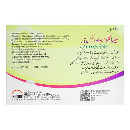 Hilton Pharma Sitaglu Met XR Tablet, 50mg/1000mg, 14 Tablets - Image 2