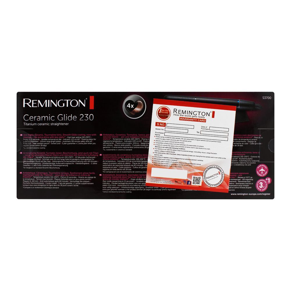 Remington Ceramic Glide 230 Hair Straightener, S3700 - Image 3
