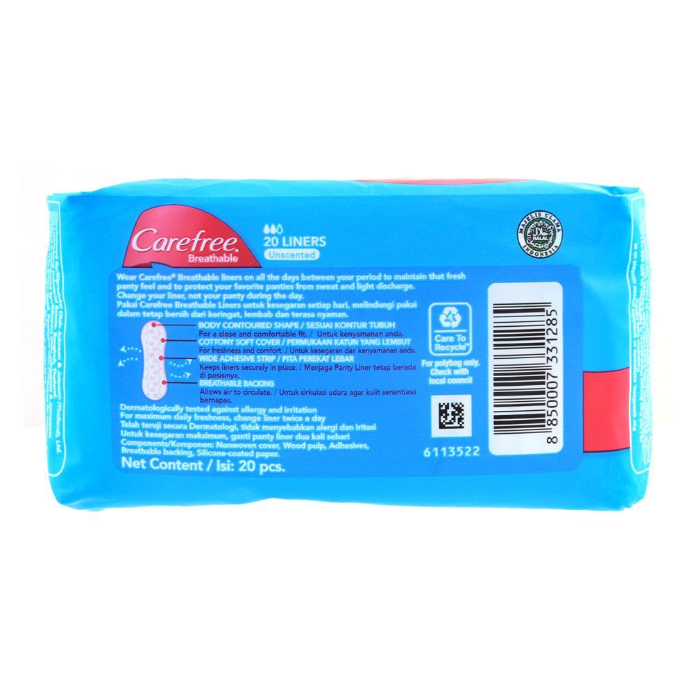 Carefree Breathable Liners, Unscented Pantyliners, 20-Pack - Image 2