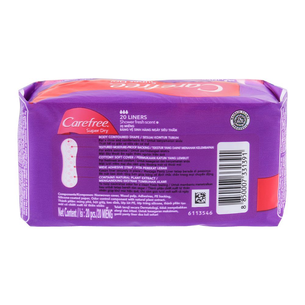 Carefree Super Dry Liners, Shower Fresh Scent Pantyliners, 20-Pack - Image 2