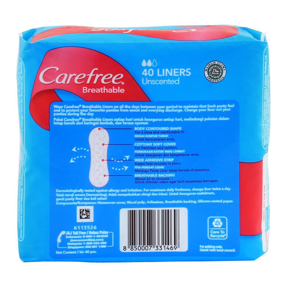 Carefree Breathable Liners, Unscented Pantyliners, 40-Pack - Image 2