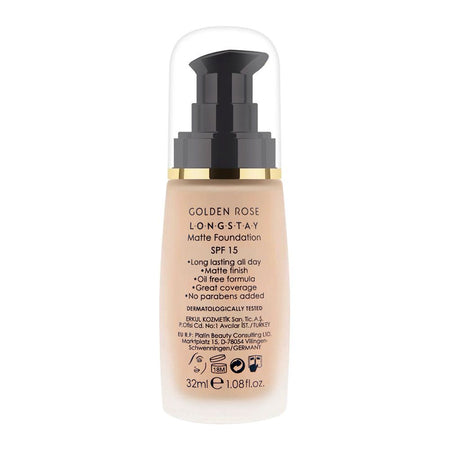 Golden Rose Longstay Matte Foundation, SPF 15, Vitamin A + E, 08 - Image 2