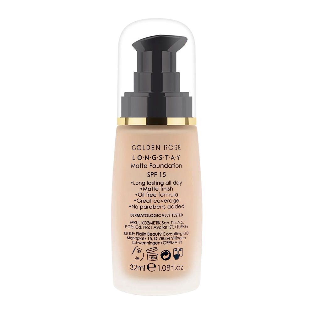Golden Rose Longstay Matte Foundation, SPF 15, Vitamin A + E, 08 - Image 2