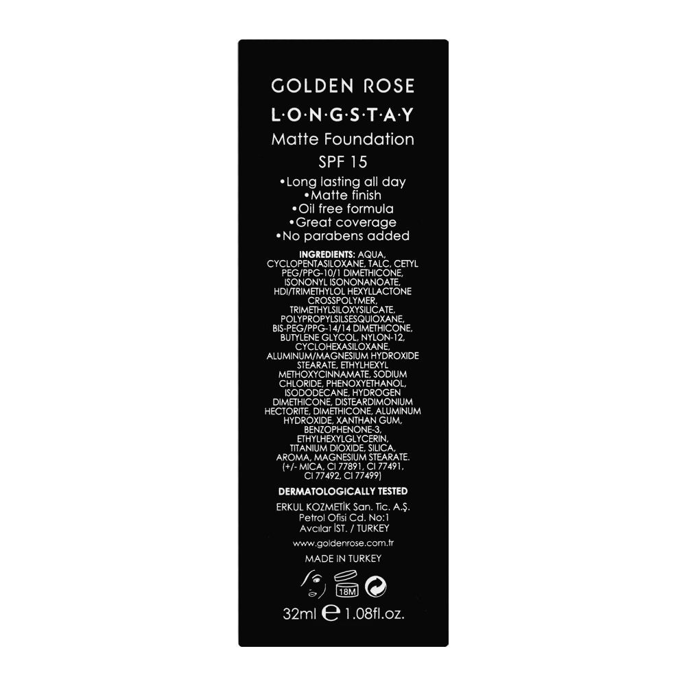 Golden Rose Longstay Matte Foundation, SPF 15, Vitamin A + E, 08 - Image 4