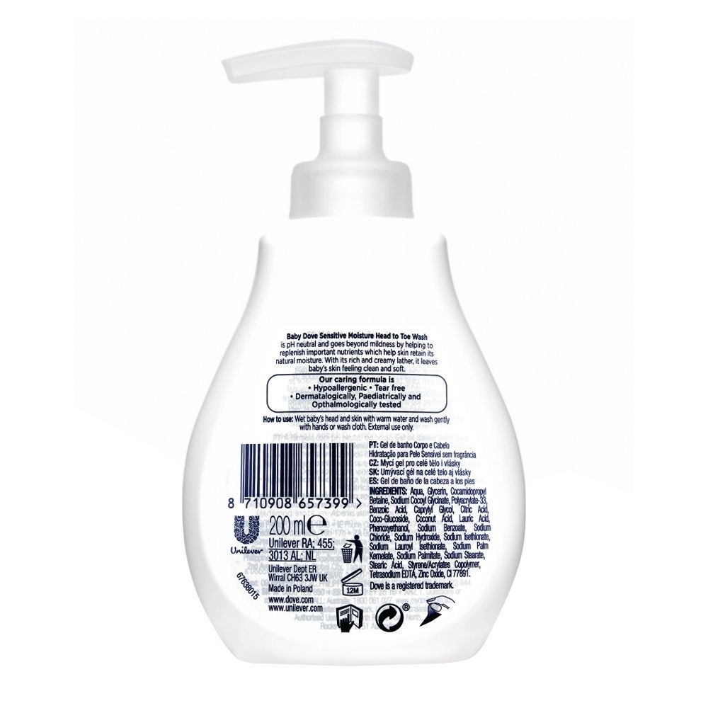 Dove Baby Head To Toe Wash, Sensitive Moisture, Fragrance Free, 200ml - Image 2