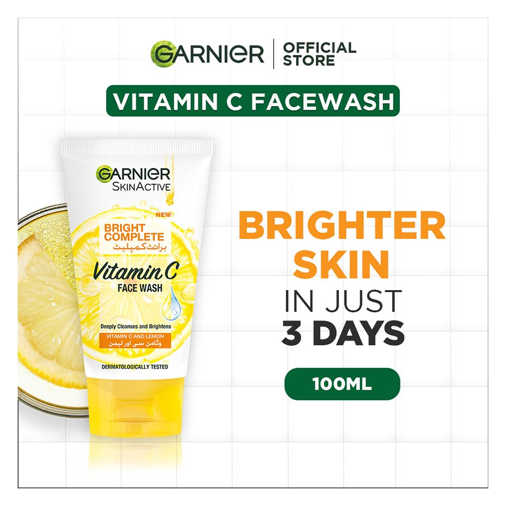 Garnier Skin Active Bright Complete Vitamin C Face Wash, 100ml - Cleanse, Remove Impurities, And Brightens Your Skin - Image 2
