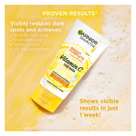 Garnier Skin Active Bright Complete Vitamin C Face Wash, 100ml - Cleanse, Remove Impurities, And Brightens Your Skin - Image 3