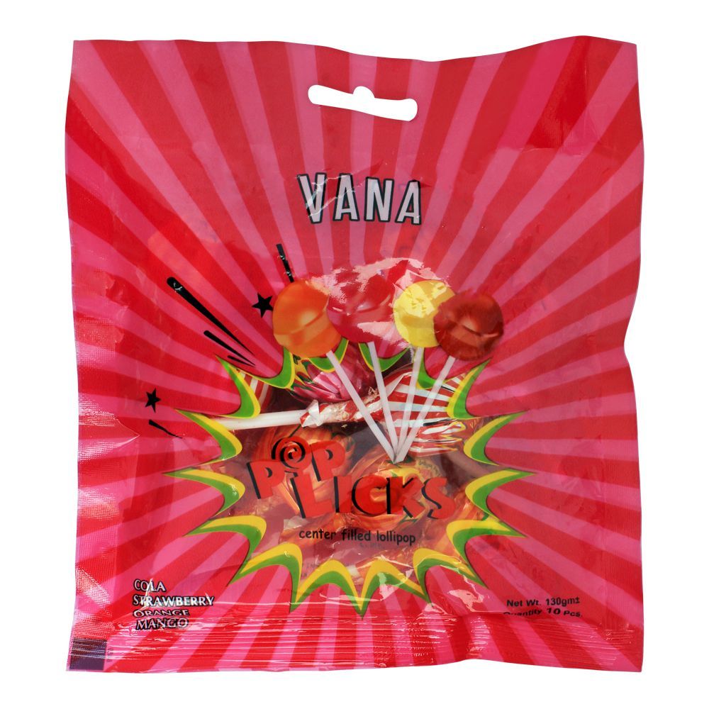 Vana Pop Licks Lollipops, 10-Pack, Cola, Strawberry, Orange & Mango Flavors - Main Image