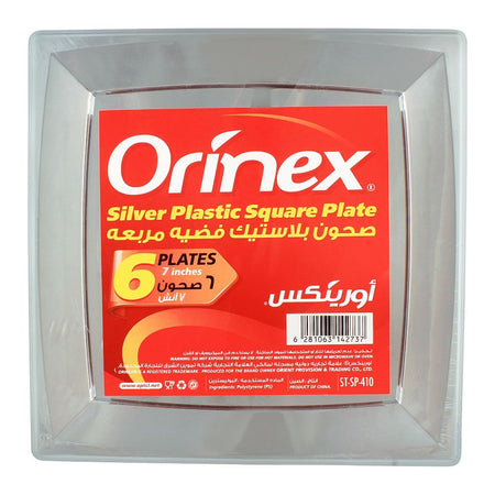 Orinex Silver Plastic Square Plate, 7 Inches, 6-Pack - Image 2