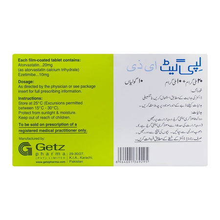 Getz Pharma Lipiget EZ Tablet, 20mg + 10mg, 10-Pack - Image 3