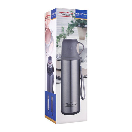 Homeatic Leisure & Sports Cup Steel Water Bottle, Silver, 500ml, KD-597 - Image 2