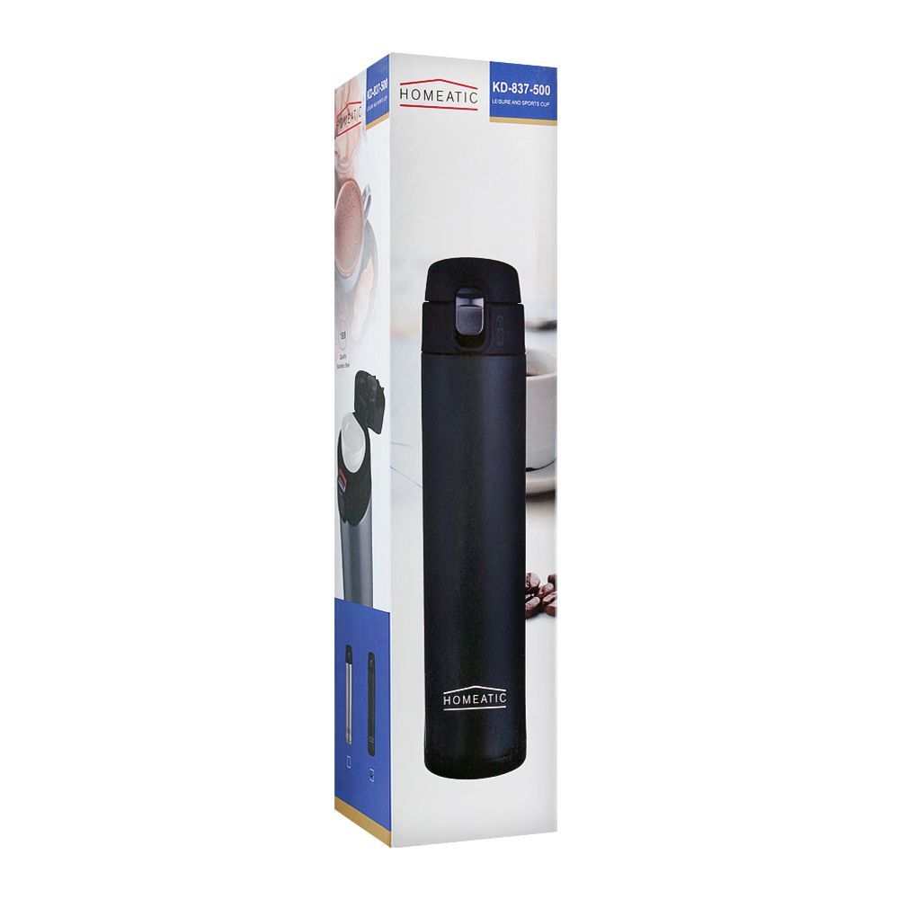 Homeatic Leisure & Sports Cup Steel Water Bottle, Black, 500ml, KD-837 - Image 2