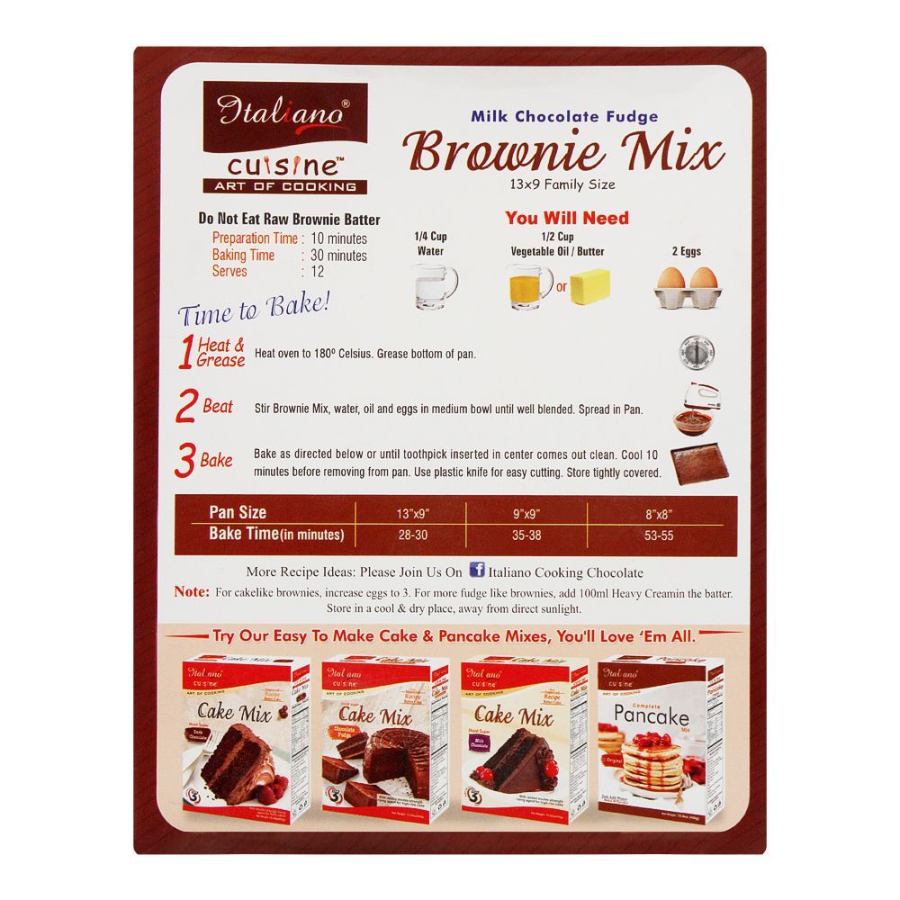 Italiano Brownie Mix, Milk Chocolate Fudge, 519g - Image 2