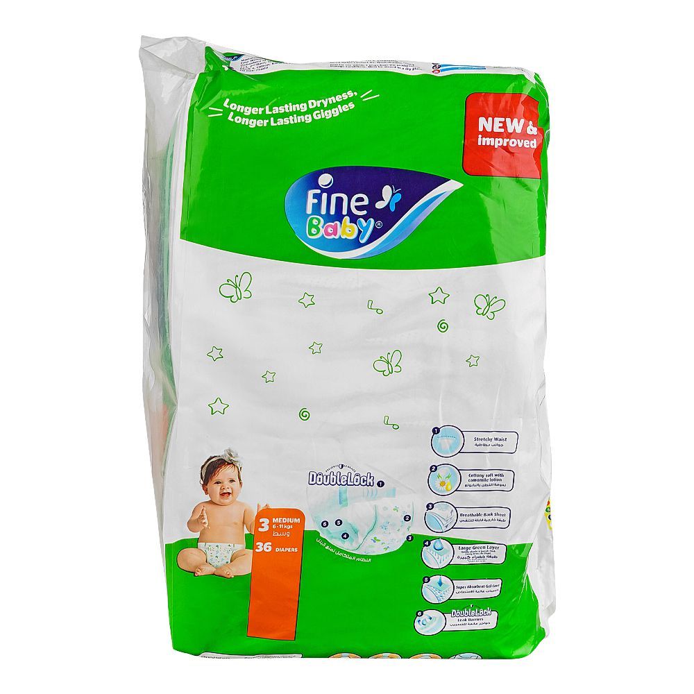 Fine Baby Diapers, No. 3, Medium 4-11 KG, 36-Pack - Image 2