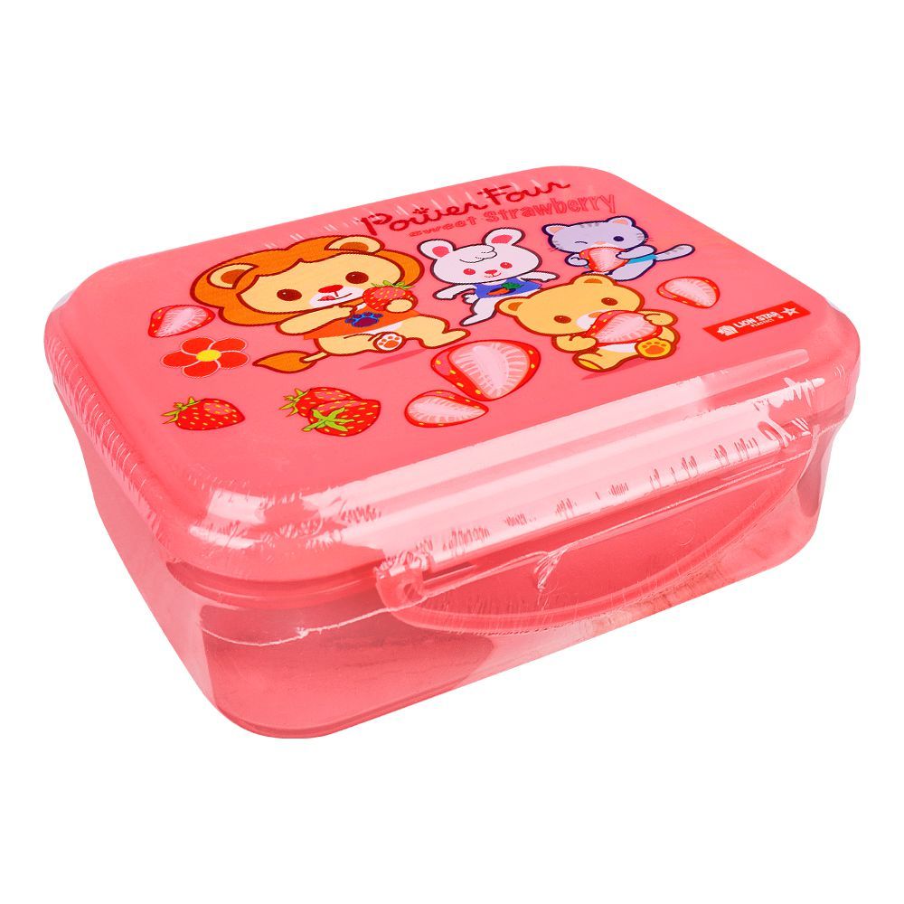 Lion Star Plastic Snap Lunch Box, 6.3in (H) x 4.7in (W) x 2.4in (D), Pink, SB-32 - Main Image