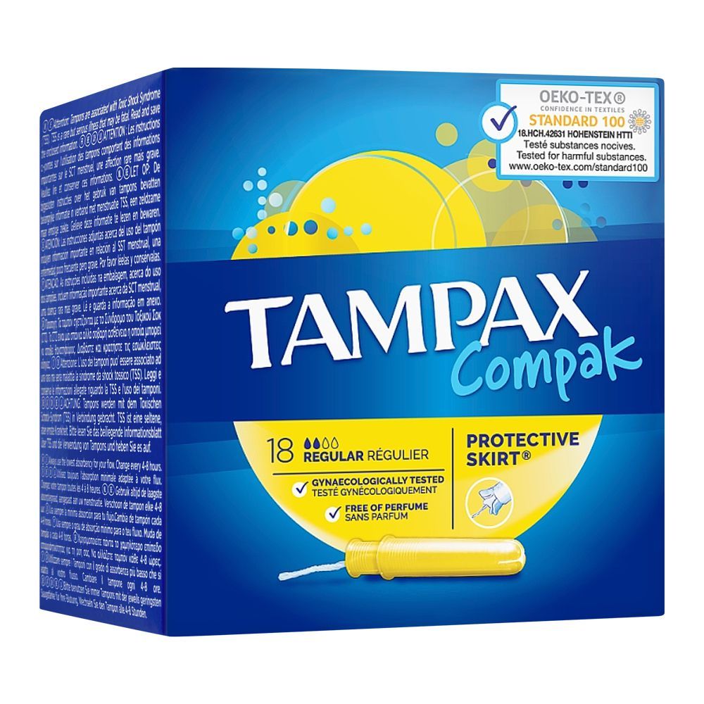Tampax Compak Protective Skirt Tampons, Regular, 18-Pack - Main Image
