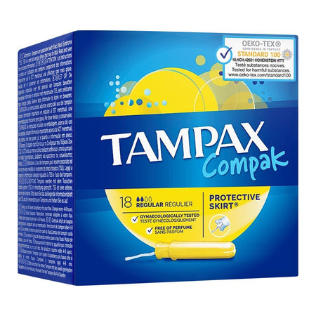 Tampax Compak Protective Skirt Tampons, Regular, 18-Pack - Main Image