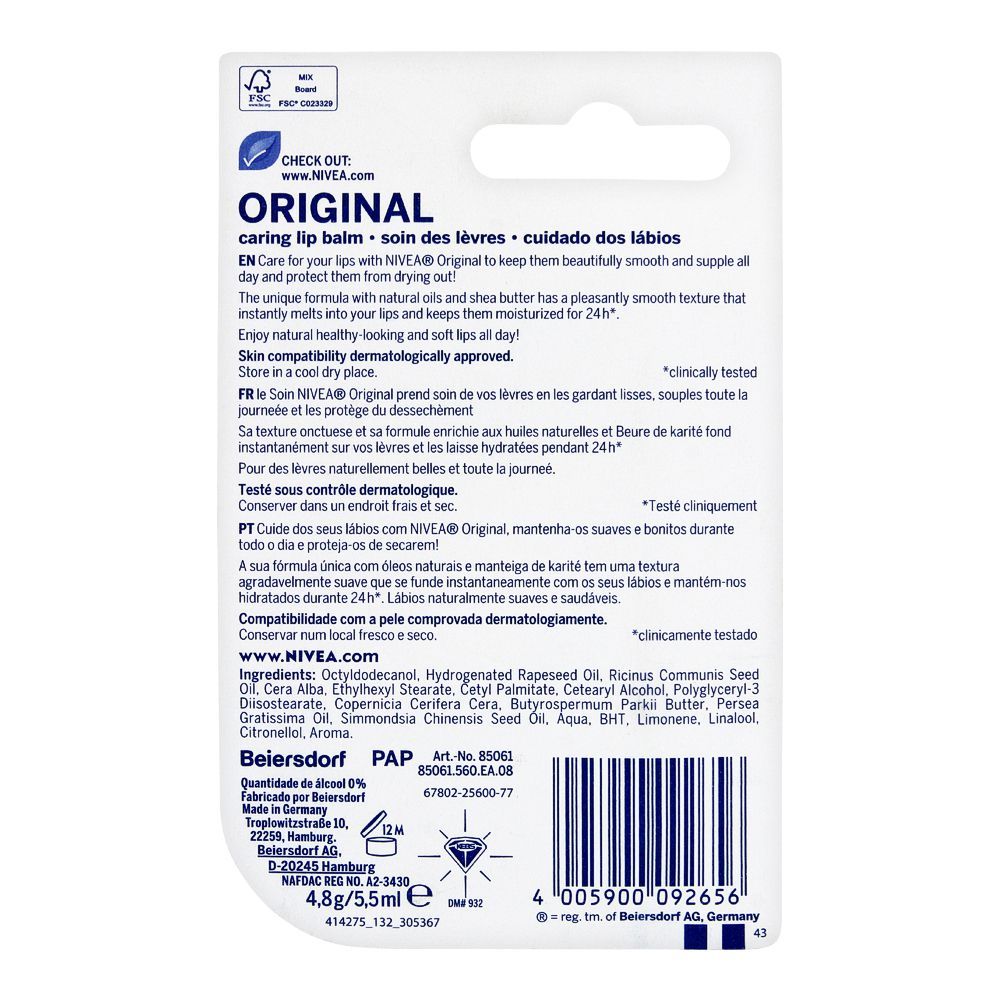 Nivea 24h Melt-In Moisture Lip Balm, Original Shea Butter - Image 2