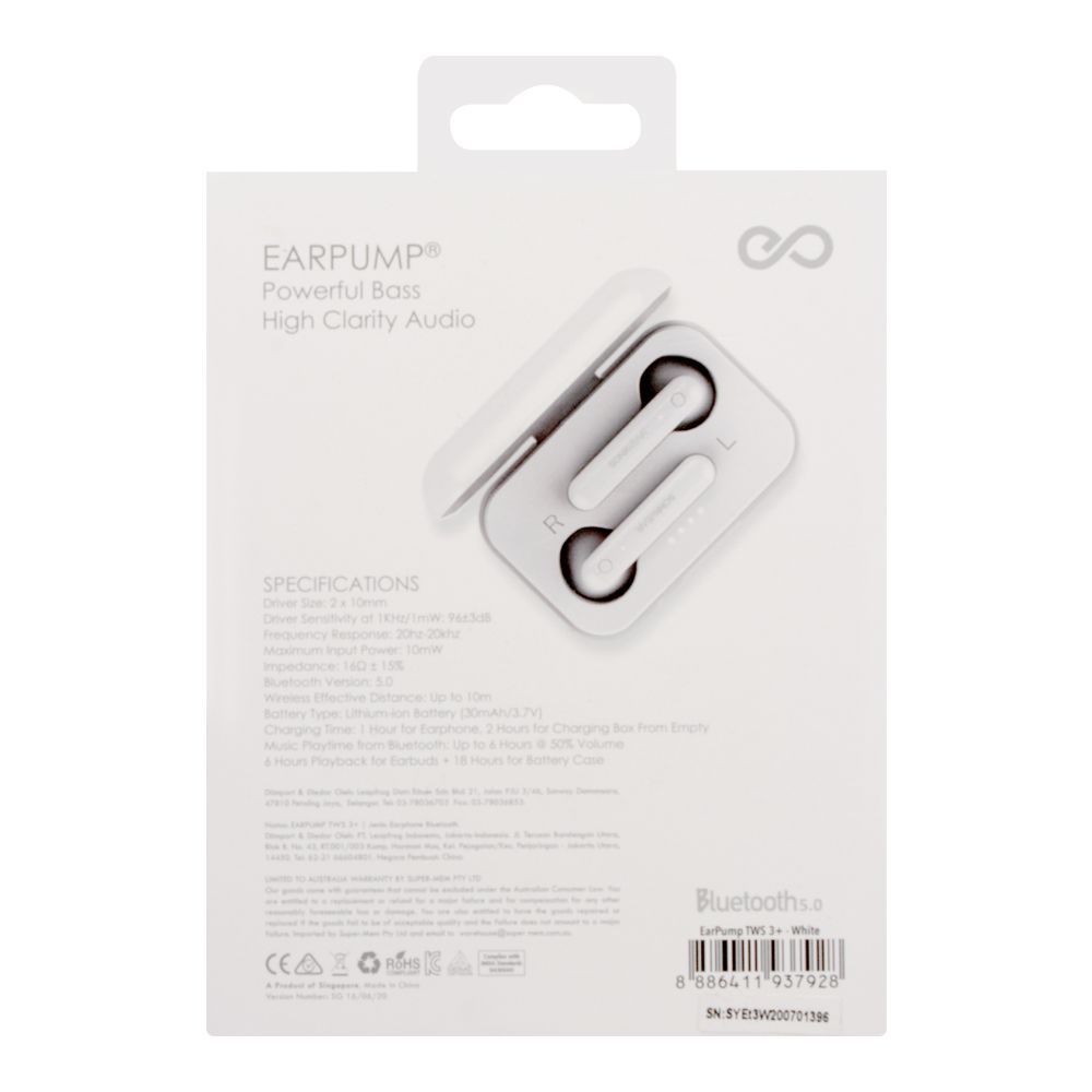 SonicEar Earpump TWS3+ Bluetooth Earphone, White - Image 4