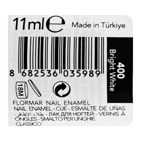 Flormar Nail Enamel, 400 Bright White, 11ml - Image 3