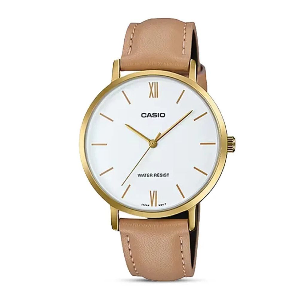 Casio Men's Formal Analog Watch With White Dial & Brown Leather Strap, LTP-VT01GL-7BUDF - Main Image