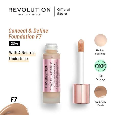 Makeup Revolution Conceal & Define Full Coverage Foundation, F7 - Main Image